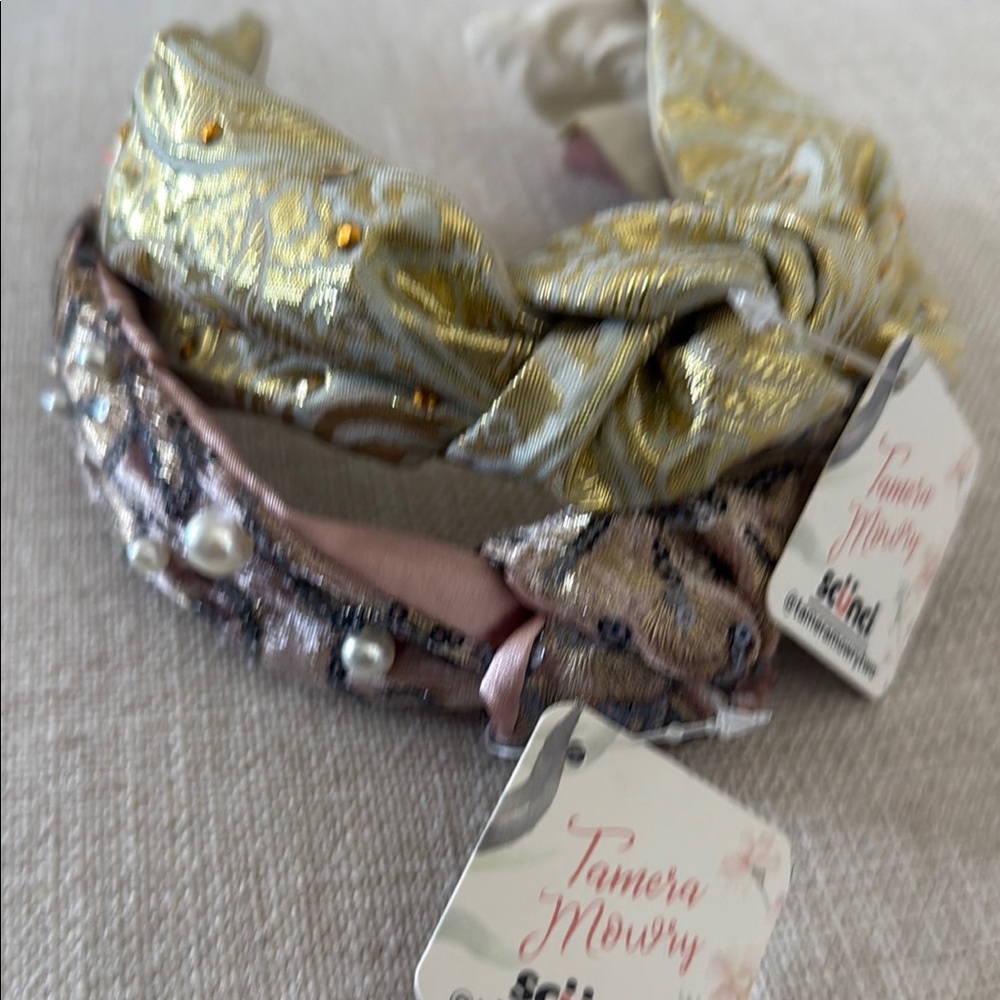 Gold and Pink Headbands with Pearls